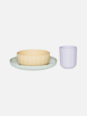 Set of kids bowl, plate, and cup in pastel colours