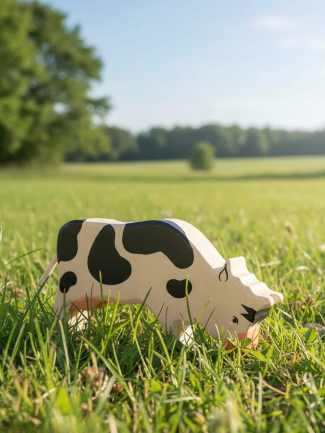 Wooden Cow Grazing - Black