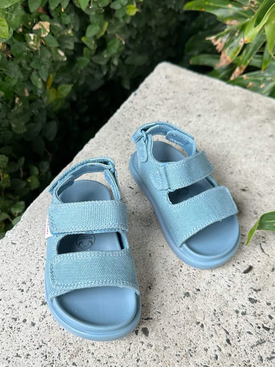 Blue cotton sandals for kids with velcro straps