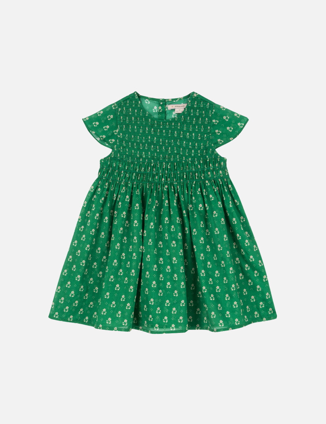Green dress with floral pattern on a white background