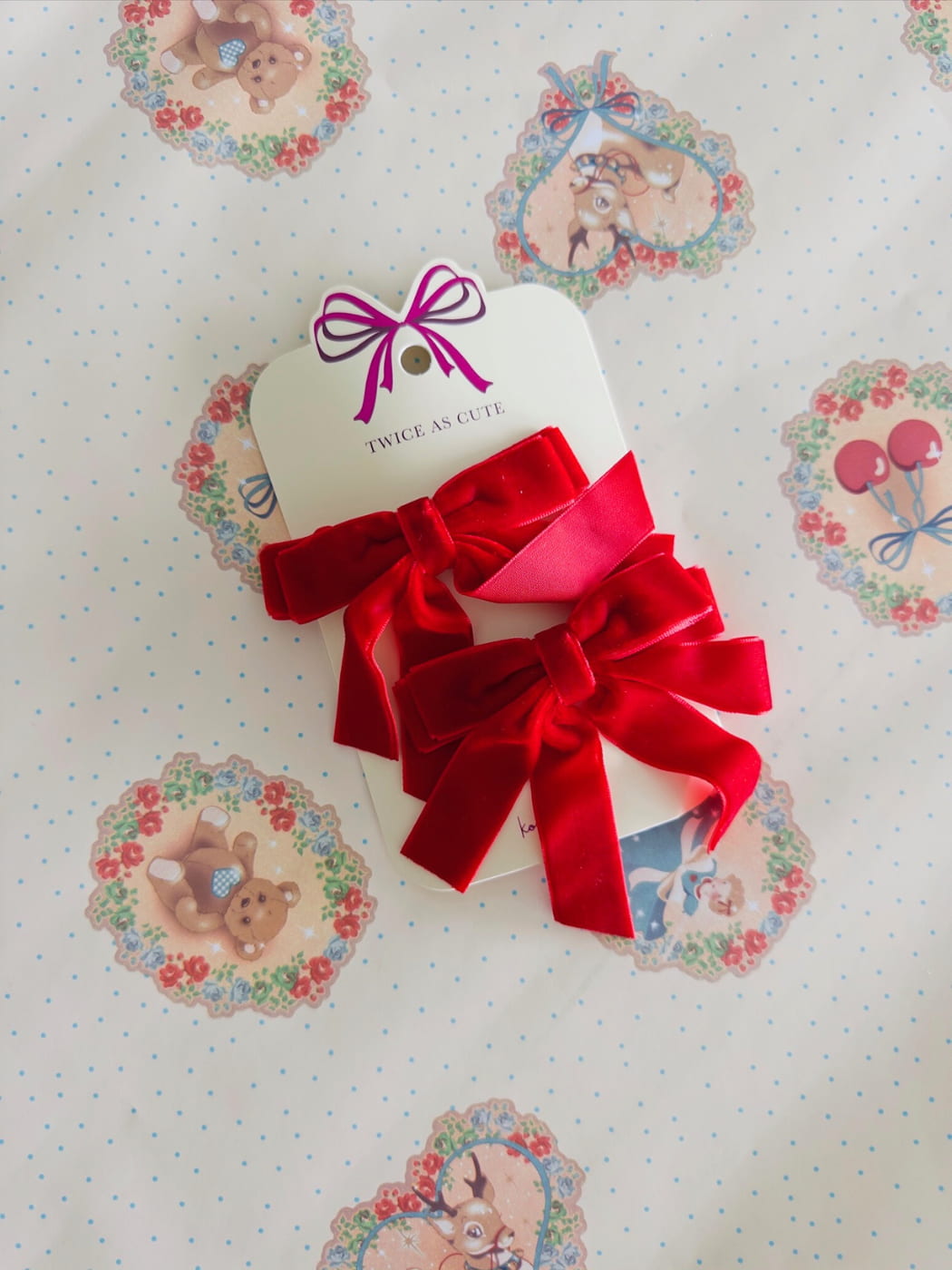 Velvet Double Bow Hair Clips 2 Pack - Barbados Cherry