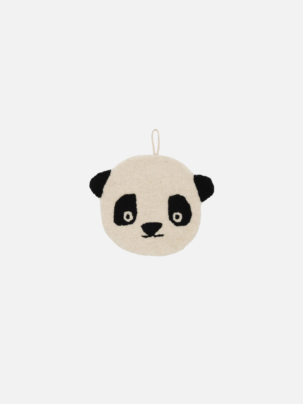 Panda-shaped decorative wall hanging on a grey background