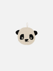 Panda-shaped decorative wall hanging on a grey background
