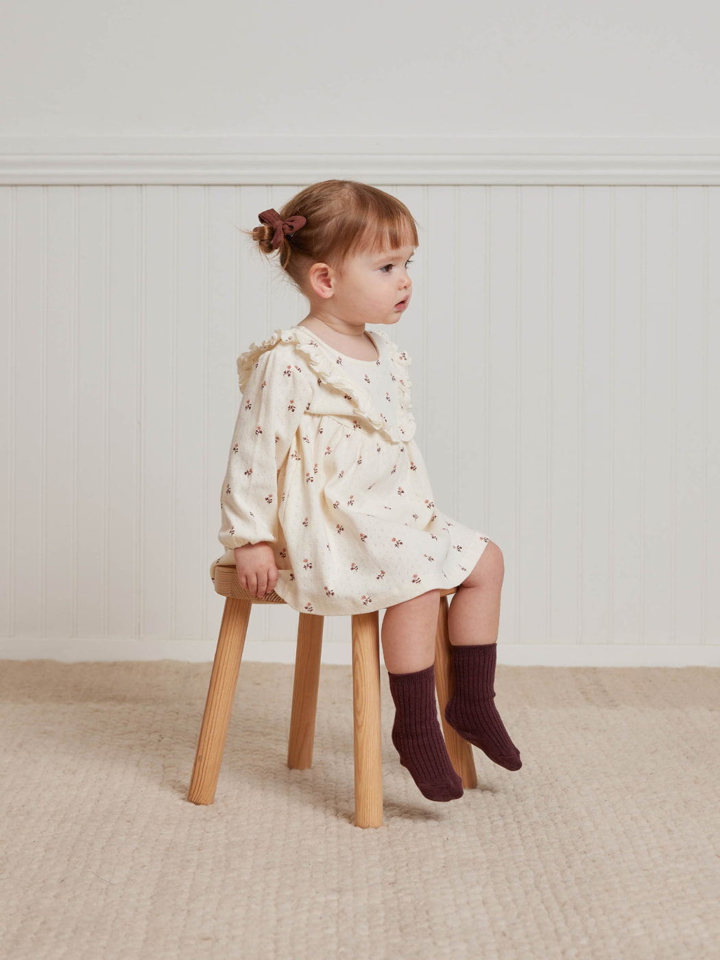 Long Sleeve Ruffle V Dress - Rose Fleur