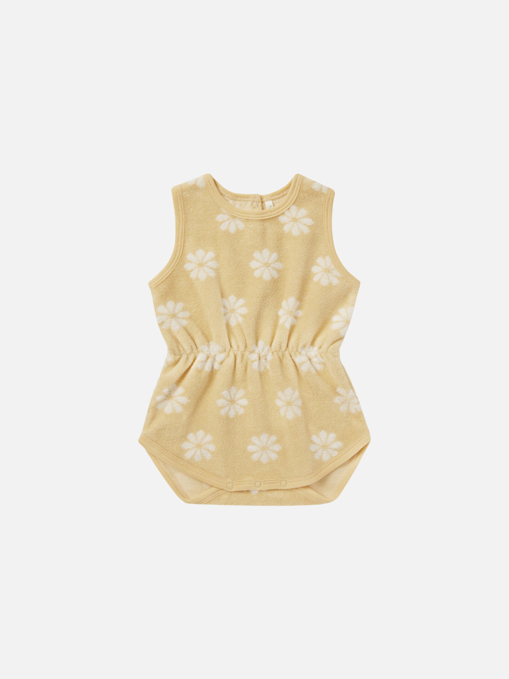 Rylee + Cru cinch playsuit in yellow fabric with white flowers