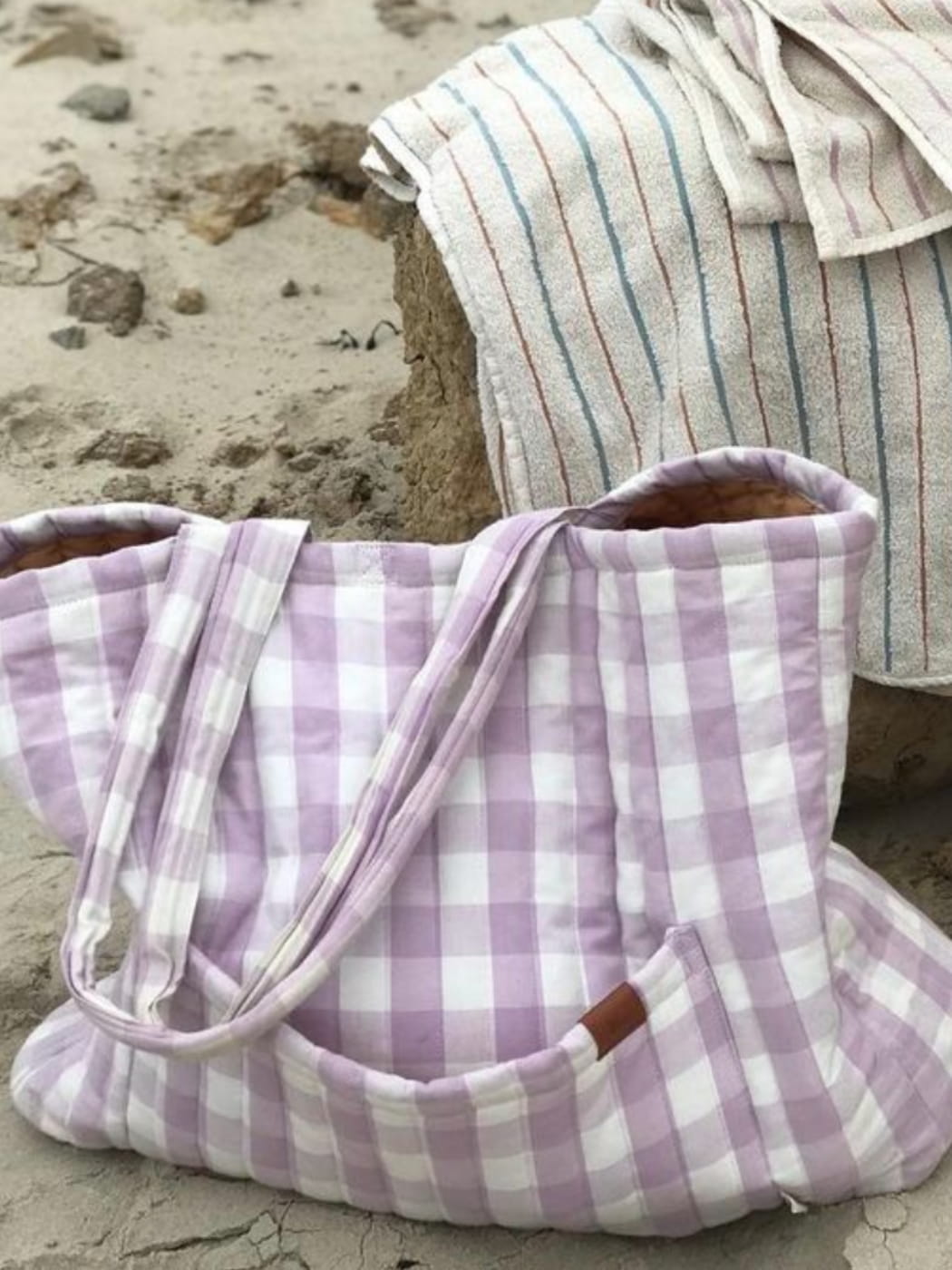 Quilted Tote Bag - Lilac Checks